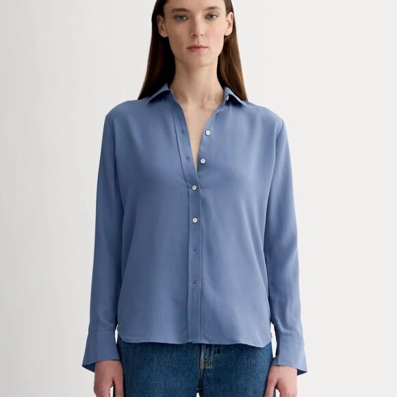 Everlane Tops - Everlane Blue Washable Silk Shirt Size 4